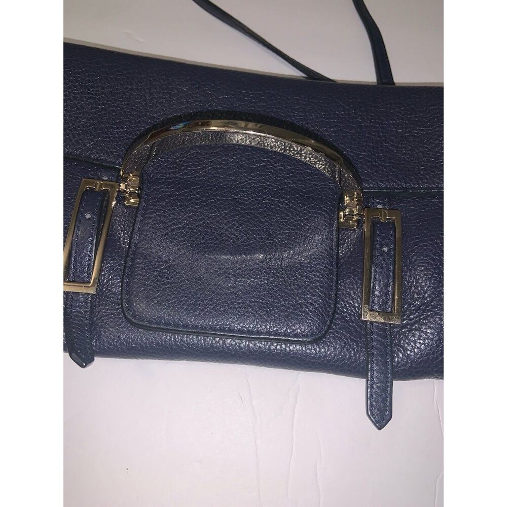 COCCINELLE Blue Pebbled Leather Gold Hardware Crossbody Flap Bag - Picture 3 of 7